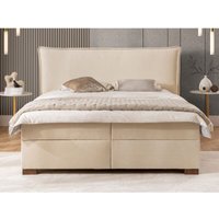 Lovetti - Boxspringbett 160x200 mit Topper und Bettkästen aus Beige Strukturstoff-Cordoptik, Massivholz Füße Lovetti - Boxspringbett 160x200 mit Topper und Bettkästen aus Beige Strukturstoff-Cordoptik, Massivholz Füße von S-STYLE MÖBEL