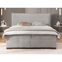 Lovetti - Boxspringbett 160x200 mit Topper und Bettkästen aus Hellgrau Cord, Massivholz Füße von S-STYLE MÖBEL
