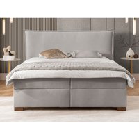 Lovetti Boxspringbett 180x200 mit Topper und Bettkästen aus Hellgrau Strukturstoff-Cordoptik, Massivholz Füße Lovetti Boxspringbett 180x200 mit Topper und Bettkästen aus Hellgrau Strukturstoff-Cordoptik, Massivholz Füße von S-STYLE MÖBEL