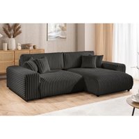 Mollis - Ecksofa mit Schlaffunktion und Bettkasten aus Dunkelgrau Plüschcord mit schöner Sitzkomfort von S-STYLE MÖBEL