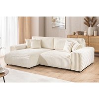 Mollis - Ecksofa mit Schlaffunktion und Bettkasten aus Hellbeige Plüschcord mit schöner Sitzkomfort von S-STYLE MÖBEL
