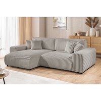 Mollis - Ecksofa mit Schlaffunktion und Bettkasten aus Hellgrau Plüschcord mit schöner Sitzkomfort von S-STYLE MÖBEL