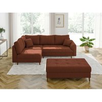 Odin - Ecksofa mit Schlaffunktion und Hocker mit Braun Holzfüßen im skandinavischen Stil aus Terrakotta Cord-Stoff Odin - Ecksofa mit Schlaffunktion und Hocker mit Braun Holzfüßen im skandinavischen Stil aus Terrakotta Cord-Stoff von S-STYLE MÖBEL