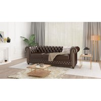 Braun Chesterfield Sofa 3-sitzer Lukas mit Schlaffunktion von S-STYLE MÖBEL