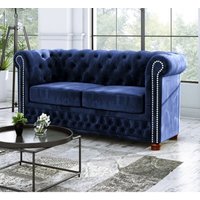 S-style Möbel - Chesterfield Lothar Sofa 2-Sitzer aus Blau Samt mit Holzfüßen S-style Möbel - Chesterfield Lothar Sofa 2-Sitzer aus Blau Samt mit Holzfüßen von S-STYLE MÖBEL