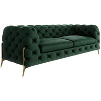 Chesterfield Sofa 3-Sitzer Willow mit Metall Füßen, Grün Samt von S-STYLE MÖBEL