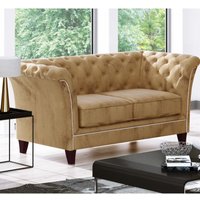 S-style Möbel - Larui - Chesterfield Sofa 2-Sitzer aus Beige Samt mit Holzfüßen S-style Möbel - Larui - Chesterfield Sofa 2-Sitzer aus Beige Samt mit Holzfüßen von S-STYLE MÖBEL
