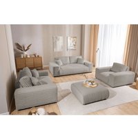S-style Möbel - Mollis - Polstergarnitur 3+2+1 aus Hellgrau Plüschcord mit schöner Sitzkomfort von S-STYLE MÖBEL
