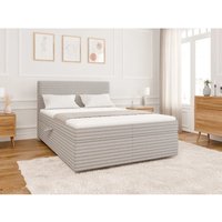 S-style Möbel - Odin - Boxspringbett 140x200 mit Topper und Bettkästen aus Hellgrau Plüschcord von S-STYLE MÖBEL