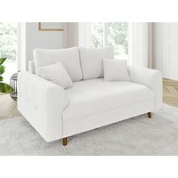 Viggo - Sofa 2 sitzer mit Braun Holzfüßen im skandinavischen Stil aus Weiß Boucle-Stoff von S-STYLE MÖBEL