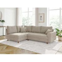 Viggo - Ecksofa mit Braun Holzfüßen im skandinavischen Stil aus Beige Boucle-Stoff von S-STYLE MÖBEL