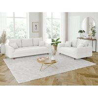 Viggo - Polstergarnitur 3+2 mit Braun Holzfüßen im skandinavischen Stil aus Weiß Boucle-Stoff von S-STYLE MÖBEL