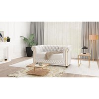 Weiß Chesterfield Sofa 2-sitzer Lukas mit Schlaffunktion von S-STYLE MÖBEL