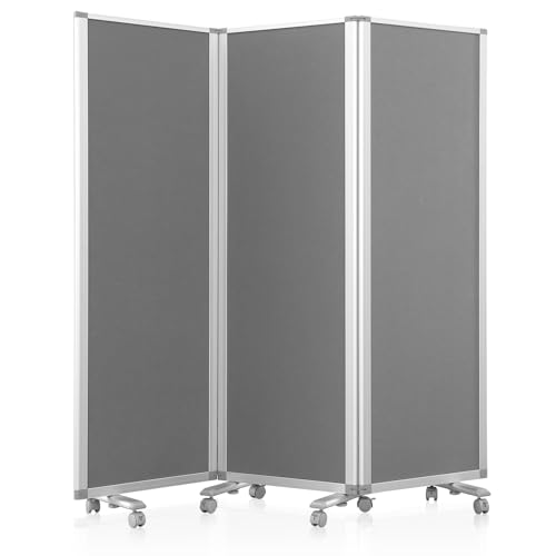 Swansea Doppelseitige Filz Trennwand, Mobile und Faltbare Stellwand, Raumteiler, 3-Teilig Trennwand mit Rollen, Grau Filz, 180 x 180 cm (H x B), für Büro, Klassenzimmer, Krankenhaus, Studio von S SWANCROWN