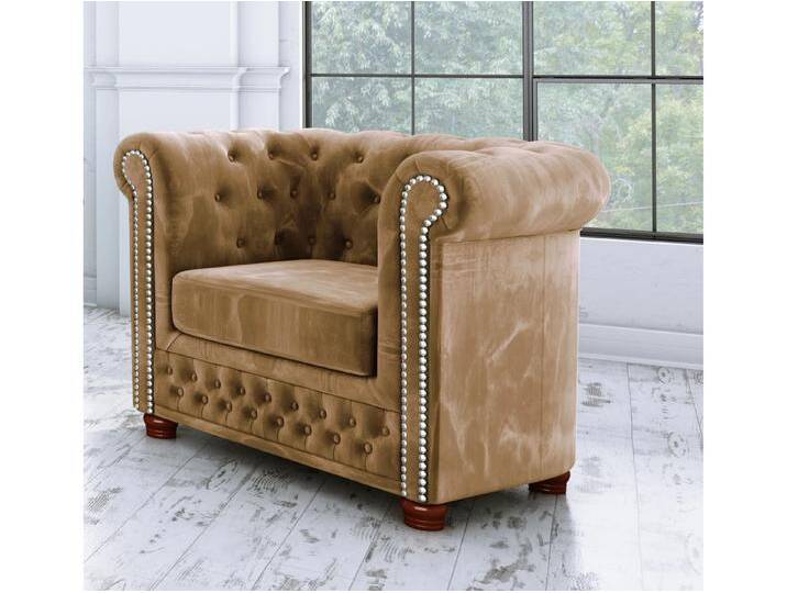 S-Style Möbel Alnem - Chesterfield Sessel aus Samt-Stoff mit Holzfüßen - Beige von S-Style Möbel