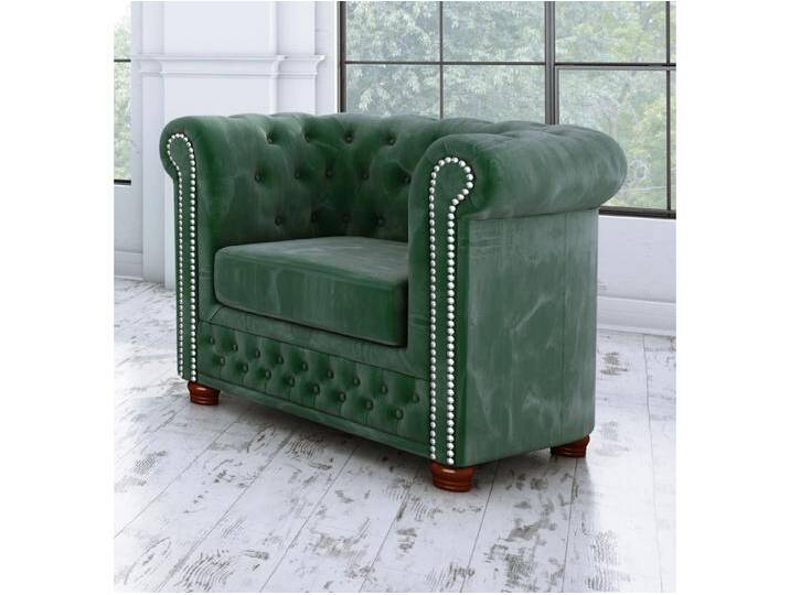 S-Style Möbel Alnem - Chesterfield Sessel aus Samt-Stoff mit Holzfüßen - Flasche grün von S-Style Möbel