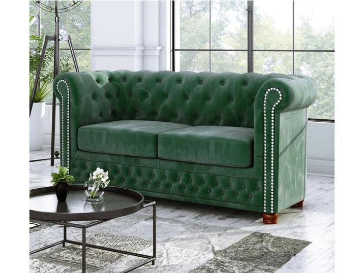 S-Style Möbel Alnem - Chesterfield Sofa 2-Sitzer aus Samt-Stoff mit Holzfüßen - Flasche grün von S-Style Möbel