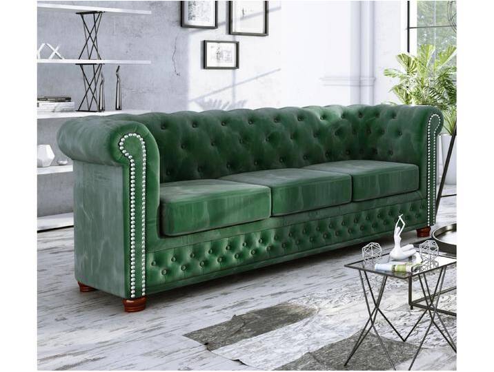 S-Style Möbel Alnem - Chesterfield Sofa 3-Sitzer aus Samt-Stoff mit Holzfüßen - Flasche grün von S-Style Möbel
