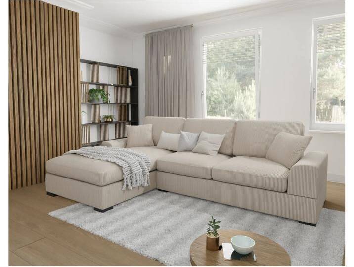 Axel - Ecksofa mit Schlaffunktion in Cord-Stoff schöner Sitzkomfort mit schwarzen Holzfüßen von S-Style Möbel