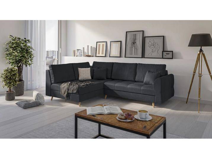 S-Style Möbel Charlotte - Ecksofa mit Holzfüßen im skandinavischen Stil - Anthrazit von S-Style Möbel