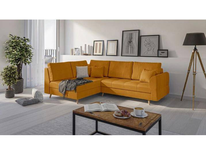 S-Style Möbel Charlotte - Ecksofa mit Holzfüßen im skandinavischen Stil - Gelb von S-Style Möbel