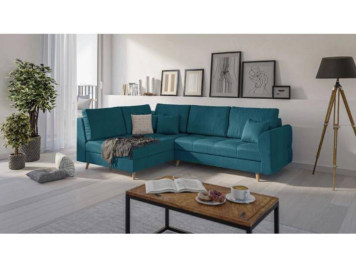 S-Style Möbel Charlotte - Ecksofa mit Holzfüßen im skandinavischen Stil - Blau von S-Style Möbel