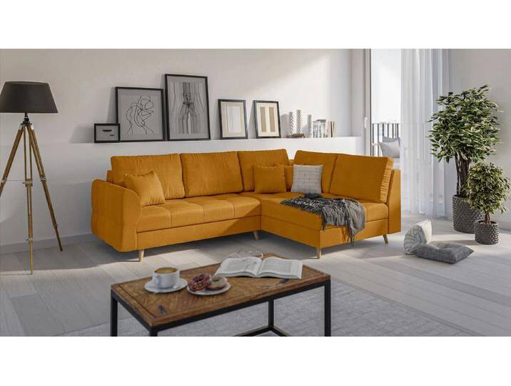 S-Style Möbel Charlotte - Ecksofa mit Holzfüßen im skandinavischen Stil - Gelb von S-Style Möbel