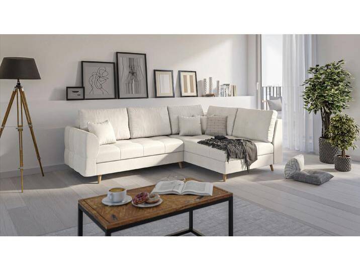 S-Style Möbel Charlotte - Ecksofa mit Holzfüßen im skandinavischen Stil - Ecru von S-Style Möbel