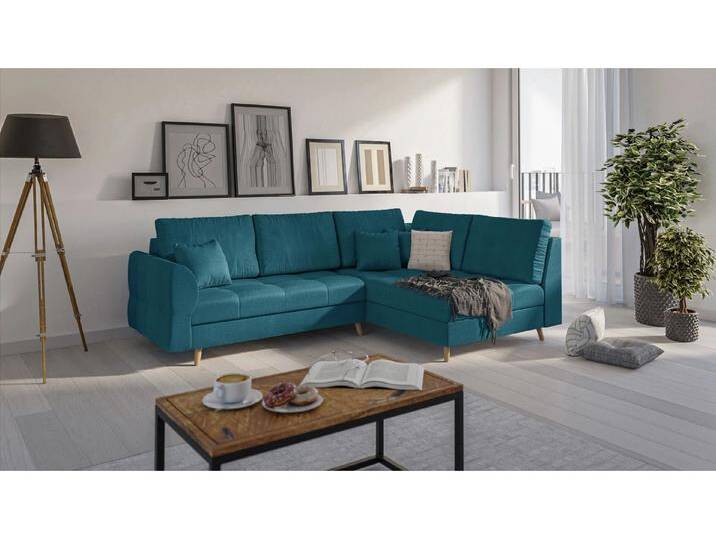 S-Style Möbel Charlotte - Ecksofa mit Holzfüßen im skandinavischen Stil - Blau von S-Style Möbel