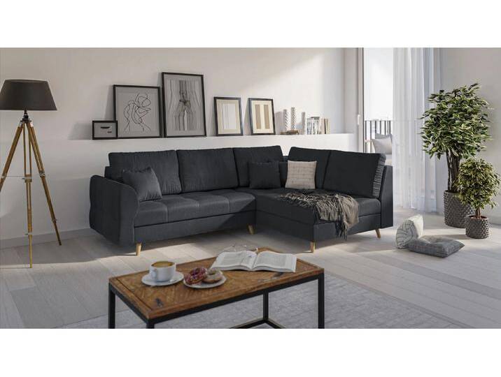 S-Style Möbel Charlotte - Ecksofa mit Holzfüßen im skandinavischen Stil - Anthrazit von S-Style Möbel