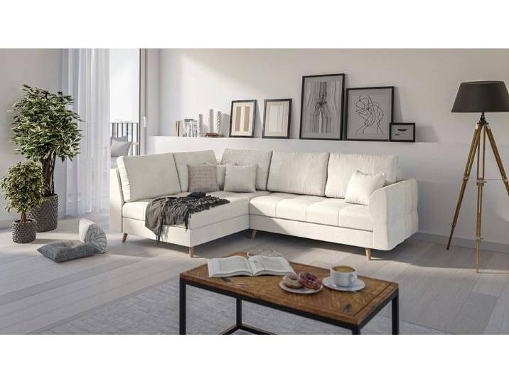 S-Style Möbel Charlotte - Ecksofa mit Holzfüßen im skandinavischen Stil - Ecru von S-Style Möbel