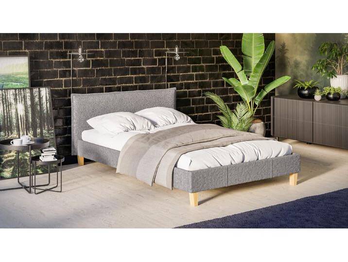 S-Style Möbel Gabriella - Polsterbett Boucle Stoff Füße aus Massivholz - Grau von S-Style Möbel