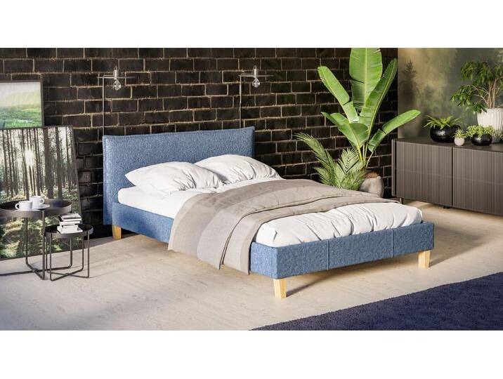 S-Style Möbel Gabriella - Polsterbett Boucle Stoff Füße aus Massivholz - Blau von S-Style Möbel