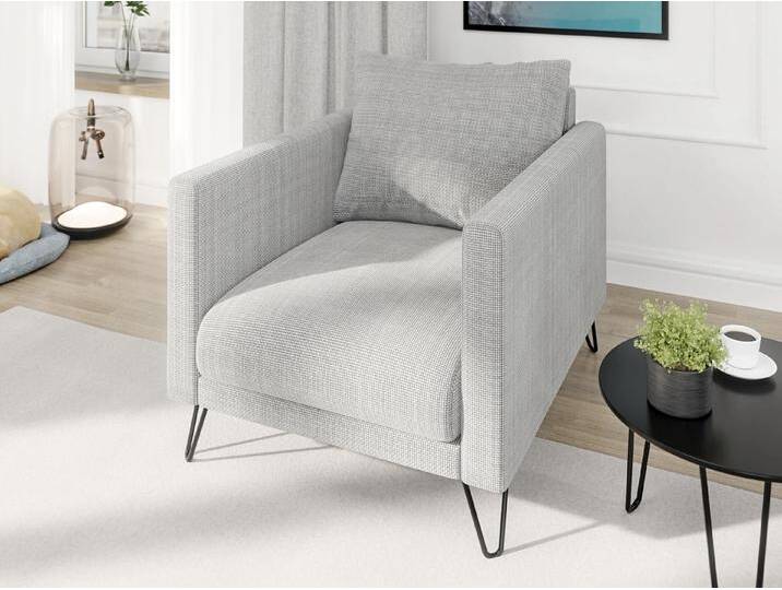 S-Style Möbel Harmony - Moderner Sessel aus Chenille-Stoff mit Hohen Schwarzen Metallfüßen - Hellgrau von S-Style Möbel