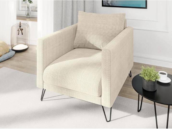 S-Style Möbel Harmony - Moderner Sessel aus Chenille-Stoff mit Hohen Schwarzen Metallfüßen - Beige von S-Style Möbel