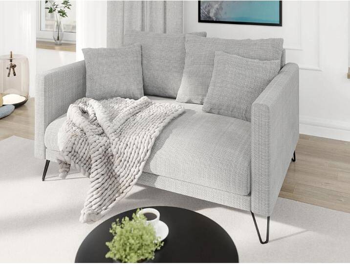 S-Style Möbel Harmony - Modernes Sofa 2-Sitzer aus Chenille-Stoff mit Hohen Schwarzen Metallfüßen - Hellgrau von S-Style Möbel