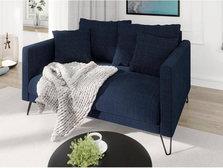 S-Style Möbel Harmony - Modernes Sofa 2-Sitzer aus Chenille-Stoff mit Hohen Schwarzen Metallfüßen - Marineblau von S-Style Möbel