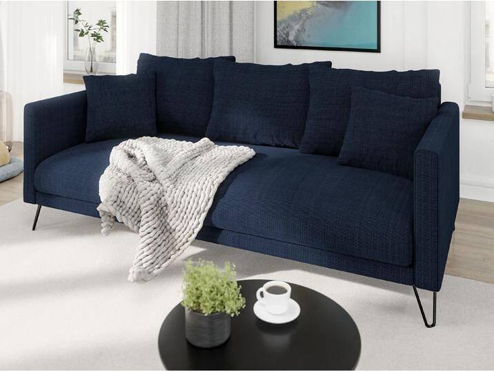 S-Style Möbel Harmony - Modernes Sofa 3-Sitzer aus Chenille-Stoff mit Hohen Schwarzen Metallfüßen - Marineblau S-Style Möbel Harmony - Modernes Sofa 3-Sitzer aus Chenille-Stoff mit Hohen Schwarzen Metallfüßen - Marineblau von S-Style Möbel