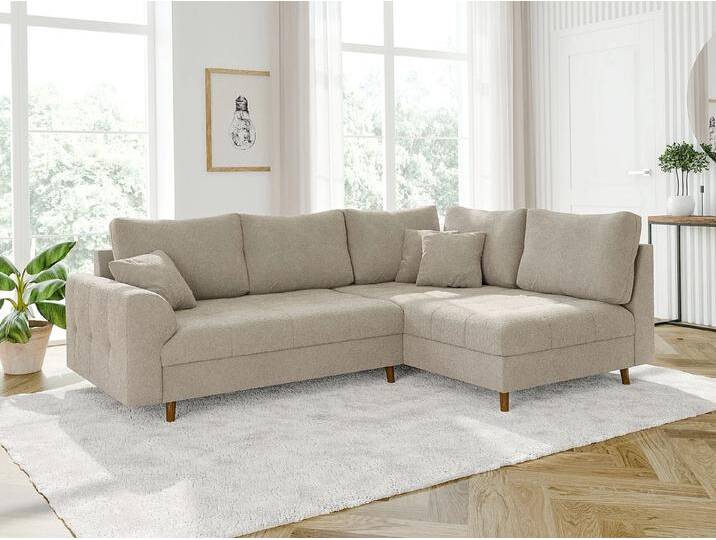 Lars - Ecksofa mit Braun Holzfüßen im skandinavischen Stil aus Boucle-Stoff von S-Style Möbel