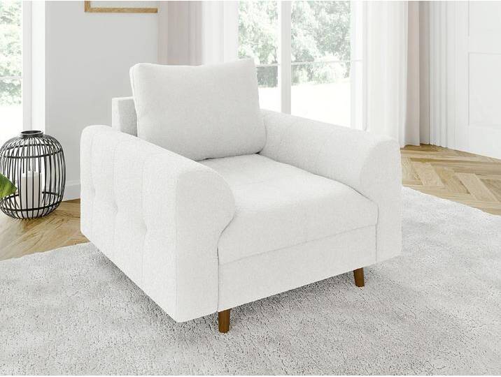 S-Style Möbel Lars - Sessel mit Braun Holzfüßen im skandinavischen Stil aus Boucle-Stoff - Weiß von S-Style Möbel