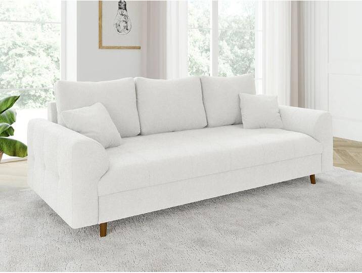 S-Style Möbel Lars - Sofa 3 sitzer mit Braun Holzfüßen im skandinavischen Stil aus Boucle-Stoff - Weiß von S-Style Möbel