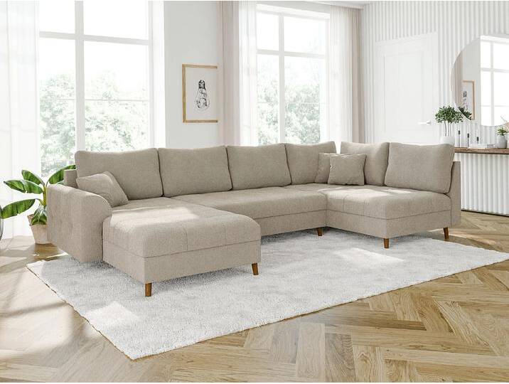 S-Style Möbel Lars - Wohnlandschaft mit Braun Holzfüßen im skandinavischen Stil aus Boucle-Stoff - Beige von S-Style Möbel