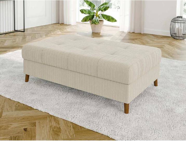S-Style Möbel Maya - Hocker mit Braun Holzfüßen im skandinavischen Stil aus Cord-Stoff - Beige von S-Style Möbel