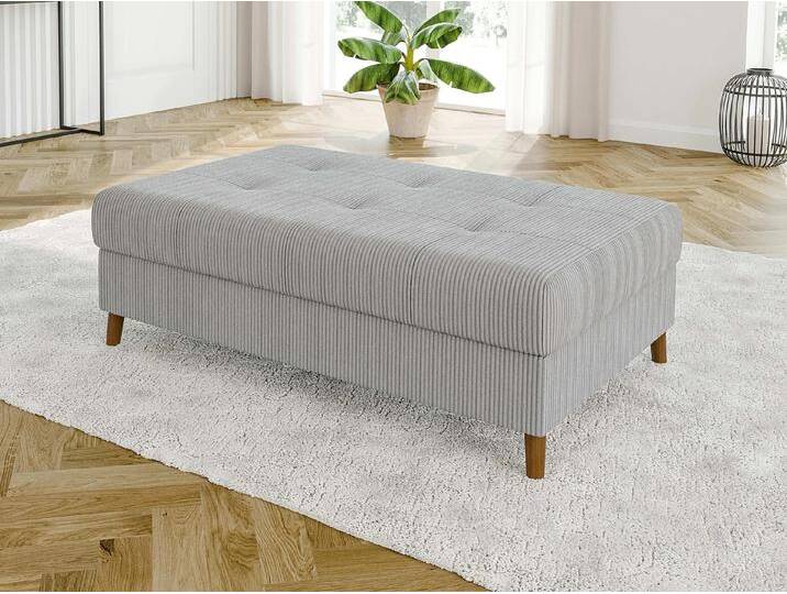 S-Style Möbel Maya - Hocker mit Braun Holzfüßen im skandinavischen Stil aus Cord-Stoff - Hellgrau von S-Style Möbel