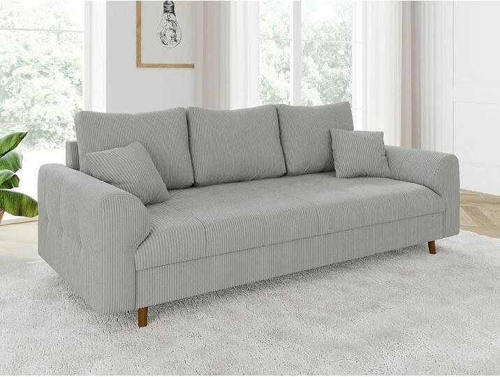 Maya - Sofa 3 sitzer mit Braun Holzfüßen im skandinavischen Stil aus Cord-Stoff von S-Style Möbel