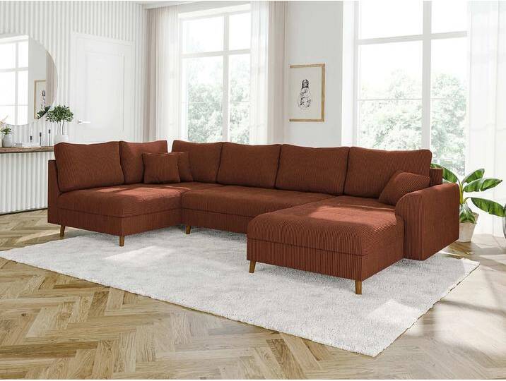 S-Style Möbel Maya - Wohnlandschaft mit Braun Holzfüßen im skandinavischen Stil aus Cord-Stoff - Terrakotta von S-Style Möbel