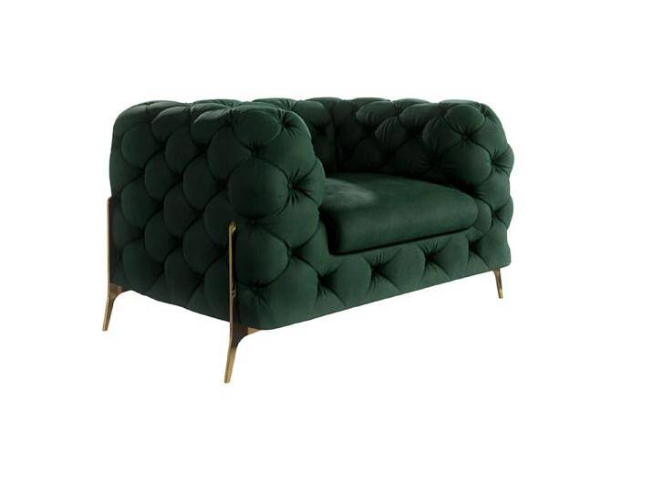 S-Style Möbel Natalie - Chesterfield Sessel mit Goldene Metall Füßen - Flasche Grün von S-Style Möbel