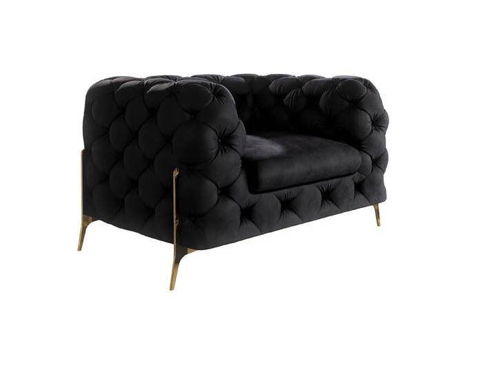 S-Style Möbel Natalie - Chesterfield Sessel mit Goldene Metall Füßen - Schwarz von S-Style Möbel