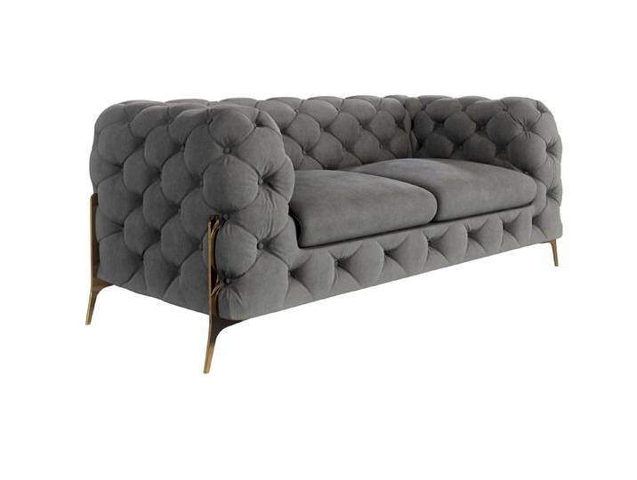 S-Style Möbel Natalie - Chesterfield Sofa 2-Sitzer mit Goldene Metall Füßen - Grau von S-Style Möbel