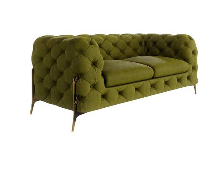 S-Style Möbel Natalie - Chesterfield Sofa 2-Sitzer mit Goldene Metall Füßen - Olive von S-Style Möbel
